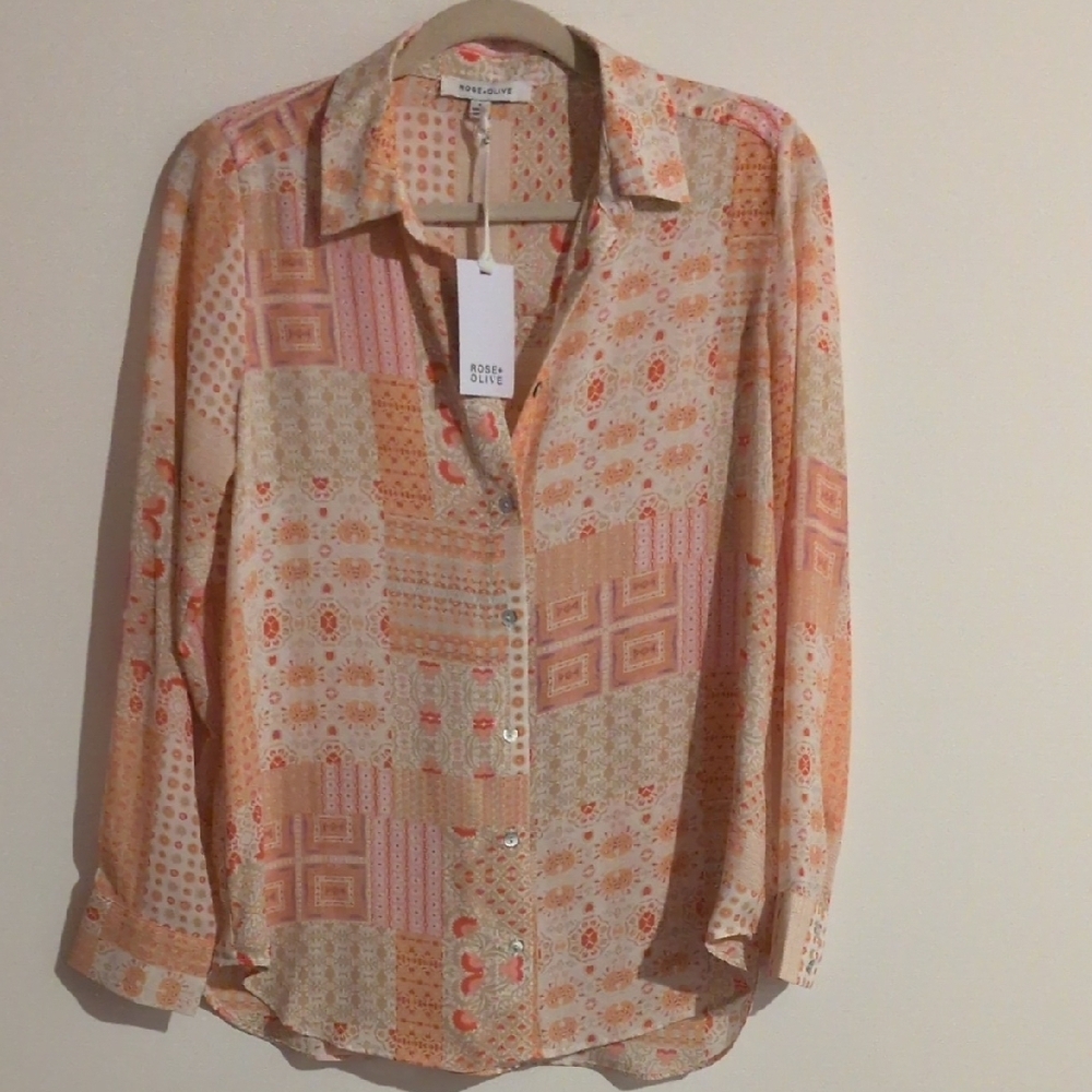 Rose & Olive Vibrant Orange and Cream Blouse
